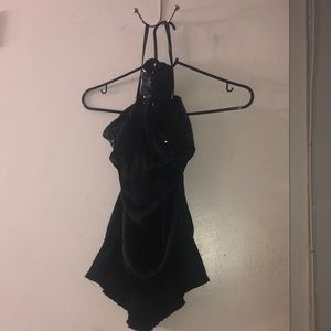 Black satin and sequins halter top
